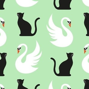robber swan & cat on mint green