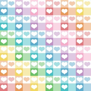 Rainbow Hearts Gingham - Cheerful Checks - Large Scale