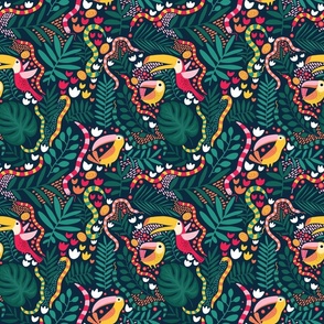 toucans in the jungle - blue - small
