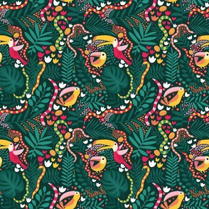 toucans in the jungle - green - small