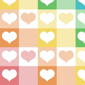 Rainbow Hearts Gingham - Cheerful Checks - Extra Large Scale
