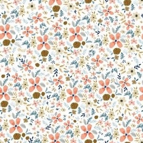 Peach Gold and Blue Florals White Back