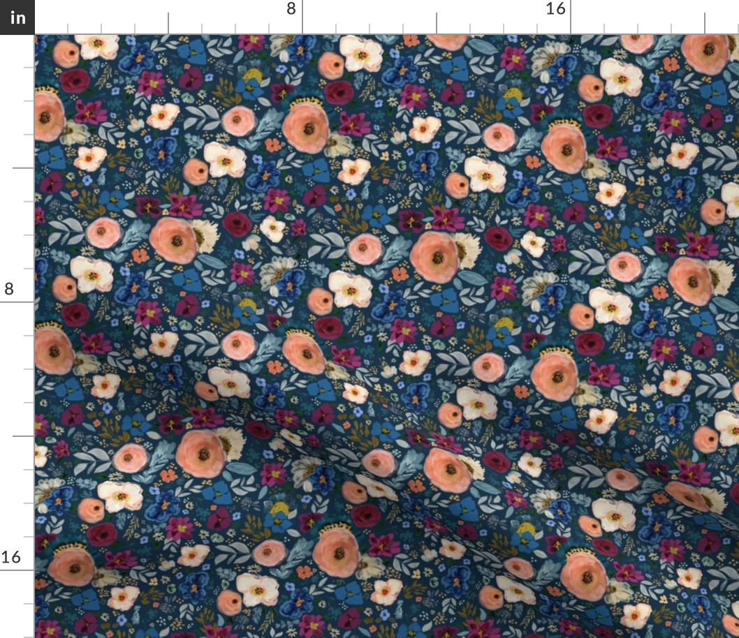 Peach and Blue Florals Navy Back