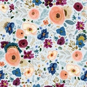 Peach and Blue Florals in Faded Blue