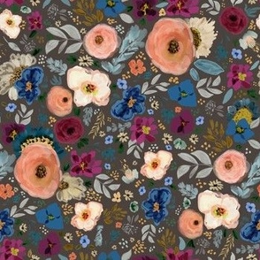 Peach and Blue Florals Brown