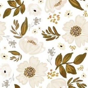 Ivory and Gold Florals White