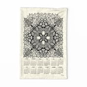 2025 Calendar Nature's Rustic Mandala Tea Towel // Black on Cream