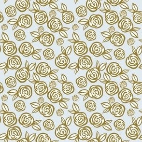 Gold and White Roses Faded Blue Back