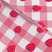 Strawberry on pink gingham checked pattern