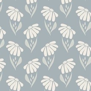 (S) Polka dot - beige big flowers with texture, ash grey leaves with outline on light serenity blue
