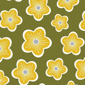 Blossoms on olive green jumbo