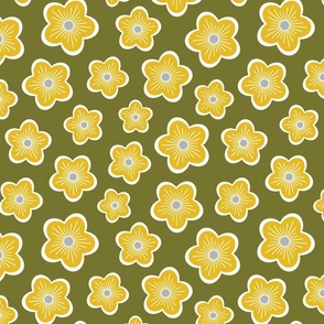 Blossoms on olive green