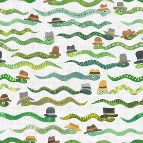 Snakes with Hats - Small Scale - Papercut Collage Hand painted Cute Happy