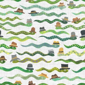 Snakes with Hats - Medium Scale - Papercut Collage Hand painted Cute