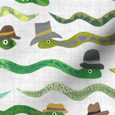 Snakes with Hats - Medium Large Scale - Papercut Collage Hand painted Kid design snake