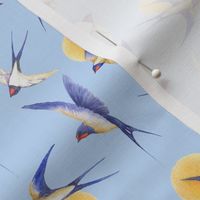 swallows on a blue ground