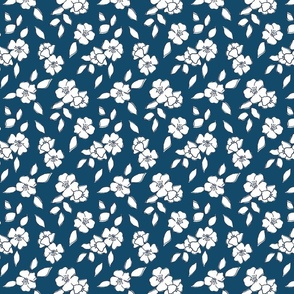 Blooms on Navy Medium Scale