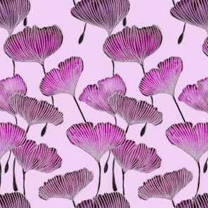 Watercolor Pink Ginkgo Leaves With Silver Overlay