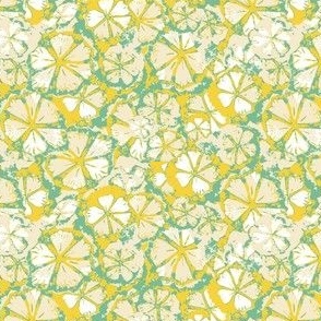 Vintage Garden - Floral Block - Mint And Yellow.