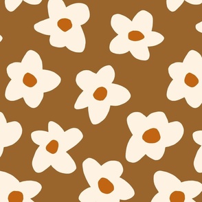 medium // Graphic retro Flowers Cream on Chocolate Brown-30