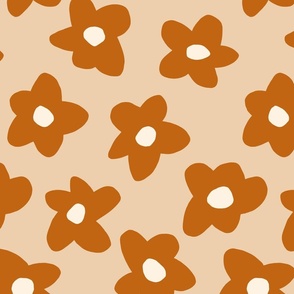 medium // Graphic retro Flowers Terracotta Copper on Tan