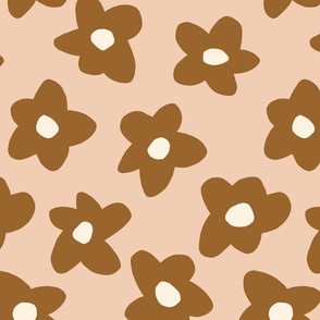 medium // Graphic retro Flowers Chocolate Brown on Pink-31