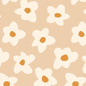medium // Graphic retro Flowers Cream on Tan