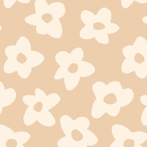 medium // Graphic retro Flowers Cream Tan