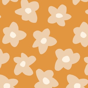 medium // Graphic retro Flowers Tan on Butterscotch yellow