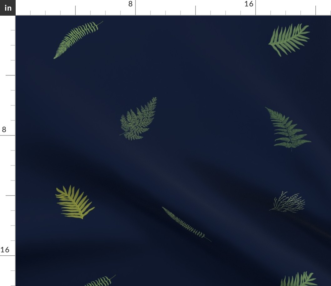 2 inch Hawaiian Ferns on navy