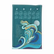 2024 Calendar Majestic Waves Tea Towel Wall Hanging 