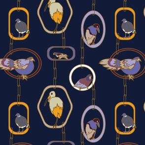 Birds on Perches in Blue