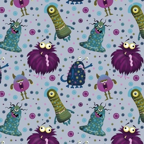 Monster Friends//Maroon and Teal on Gray Background