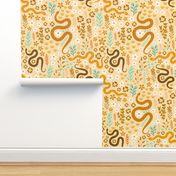 Snake Floral Pattern -  peach yellow