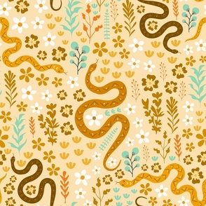 Snake Floral Pattern -  peach yellow