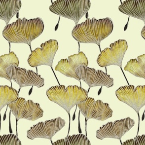 Watercolor Yellow Ginkgo Leaves With Silver Overlay
