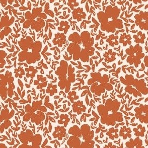 Simple sketchy doodle floral in white and rust brown flowers