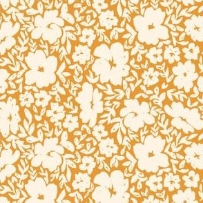 Simple sketchy doodle floral in mustard and white flowers