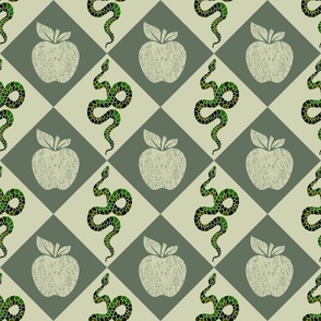 snakes and apples on green lozenges