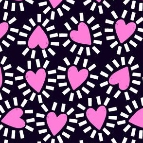 Pink hearts on black