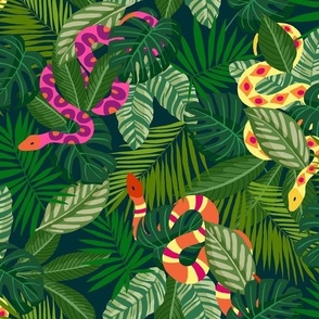 Tropical foliage and snakes