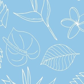 Tropical Floral Line Art - Baby Blue