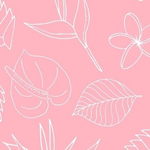 Tropical Floral Line Art - Baby Pink
