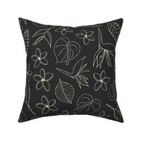 Tropical Floral Line Art - Black and White