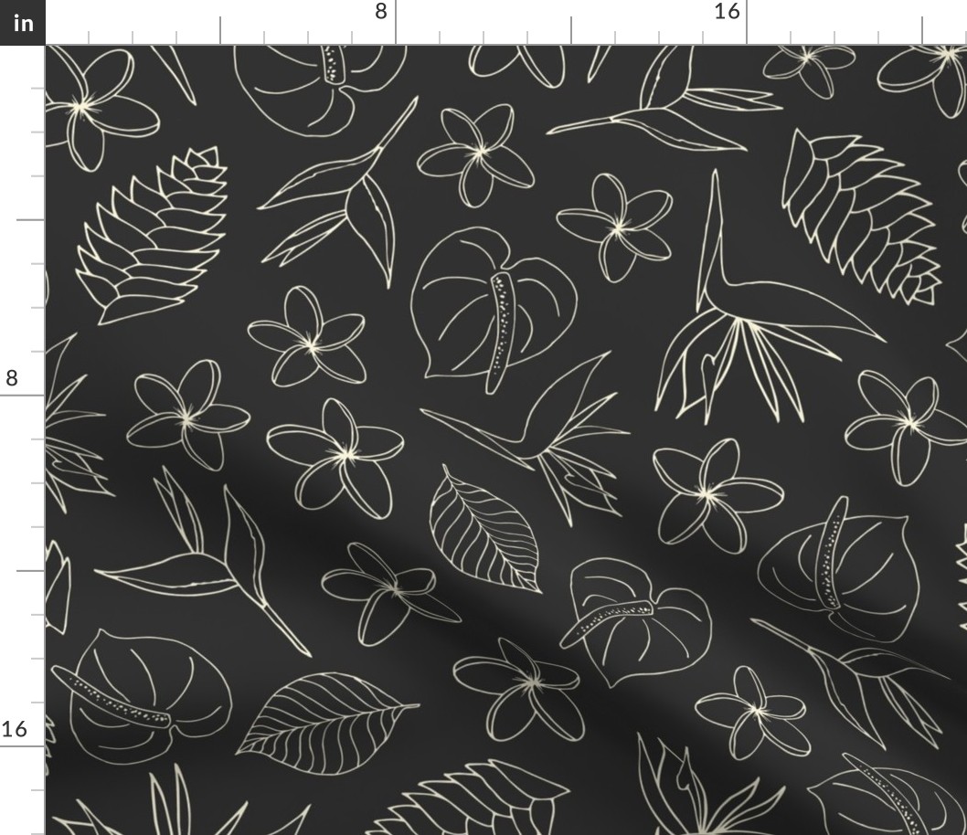 Tropical Floral Line Art - Black and White