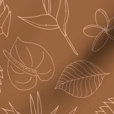 Tropical Floral Line Art - Brown