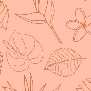 Tropical Floral Line Art - Peach