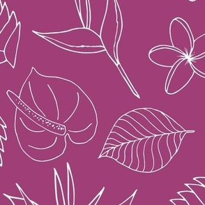 Tropical Floral Line Art - Plum