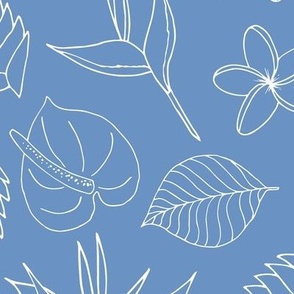 Tropical Floral Line Art - Tranquil Blue