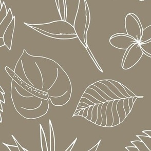 Tropical Floral Line Art - Warm Gray